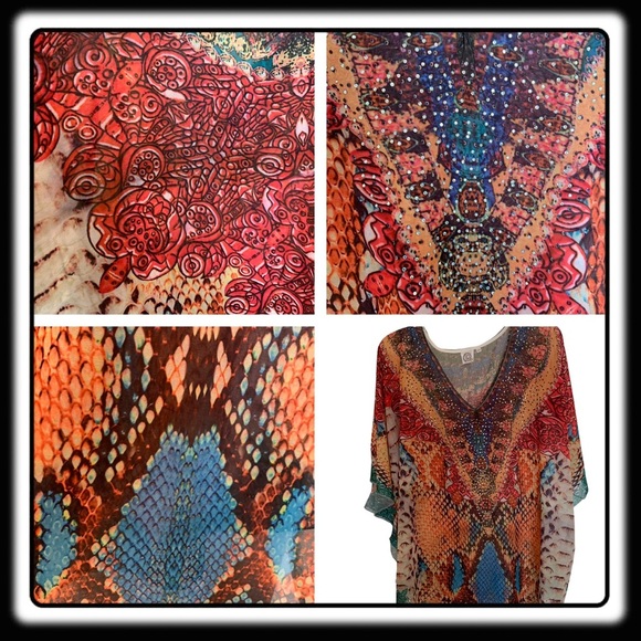 NWT crystal-embellished sheer tunic, wrap or swim coverup one size - Picture 3 of 10